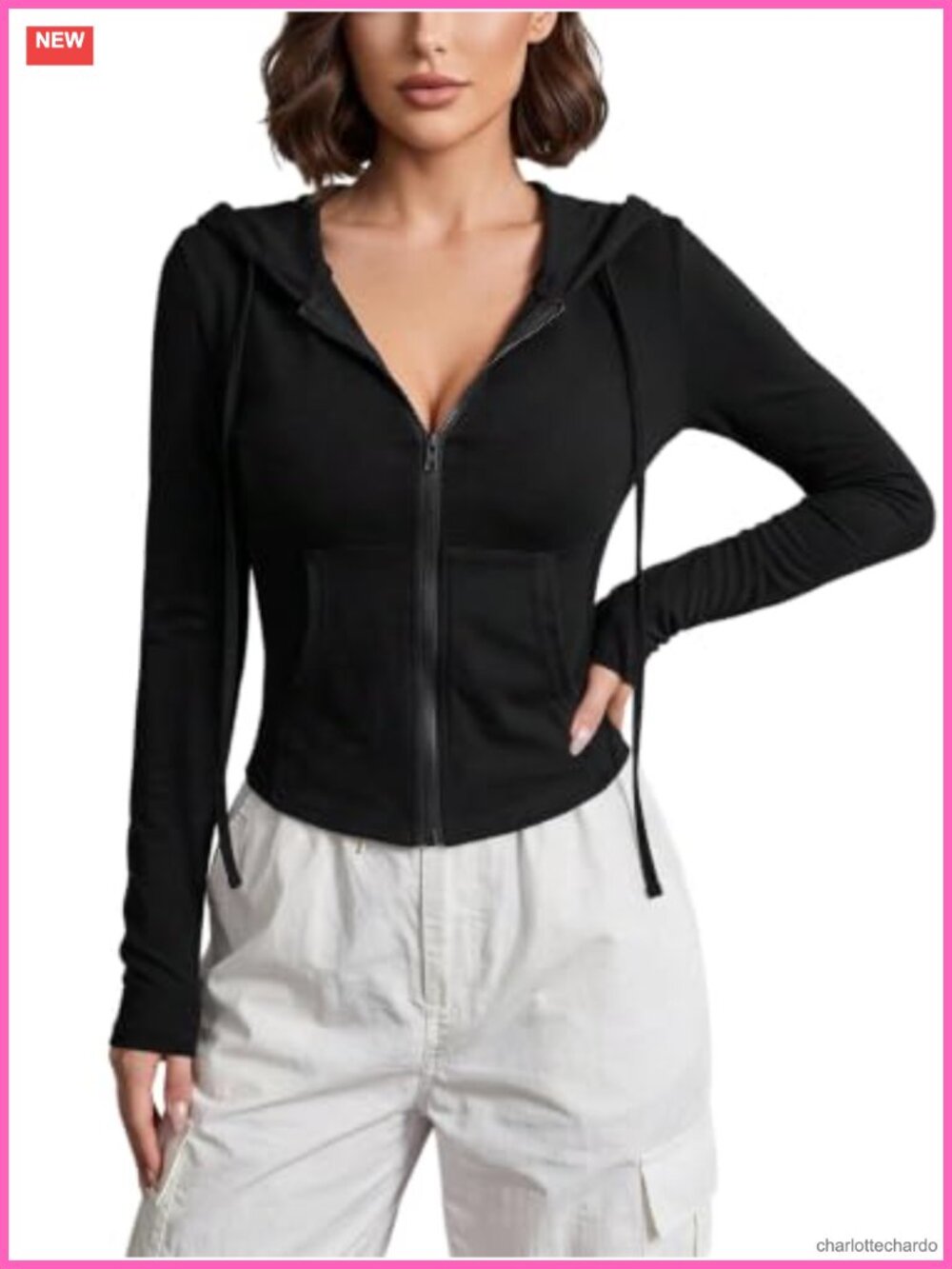 Womens Zip Up Hoodie Y2K Lightweight Drawstring Long Sleeve Fitted Sweatshirt